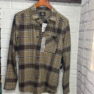 Volcom Brown and Tan Checkered Button-Down Shirt